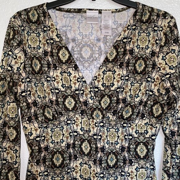 Emma James Blouse Women’s Small V Neck 3/4 Sleeves Geometric Ladies - Picture 5 of 9